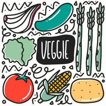 hand drawn veggie doodle set