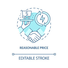 Reasonable price concept icon. Energy security component idea thin line illustration. Electricity generation. Lowest-cost sources. Vector isolated outline RGB color drawing. Editable stroke