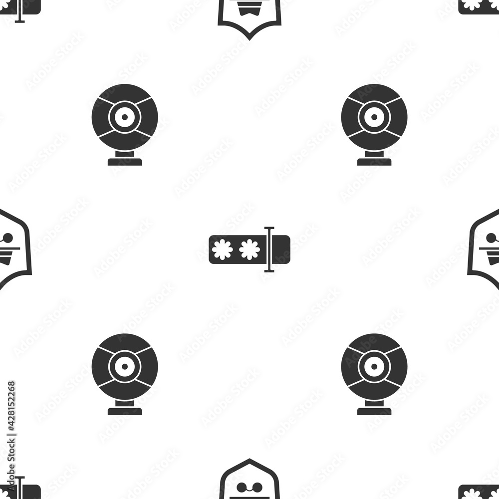 Poster set incognito mode, password protection and security camera on seamless pattern. vector
