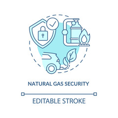 Natural gas security concept icon. Energy security type idea thin line illustration. Fuel for electricity production. Meeting energy needs. Vector isolated outline RGB color drawing. Editable stroke