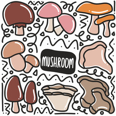 hand drawn mushroom doodle set