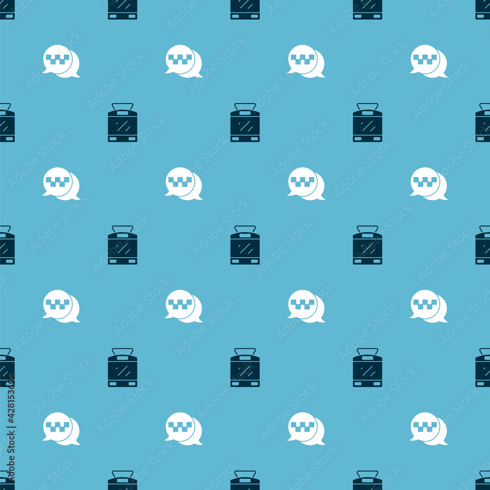 Poster set tram and railway and taxi call telephone service on seamless pattern. vector