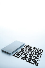 Mobile qr code. Digital mobile smart phone with qr code scanner on smartphone screen for payment, online pay, scan barcode technology. Mobile banking. Customers can pay through qrcode.