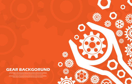 Technology cogwheel pattern with wrench on orange background EP.2