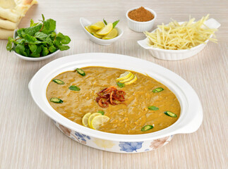 Haleem, Delicious Pakistani and Indian Famous Food, Made with meat, lentils, wheat and oat.