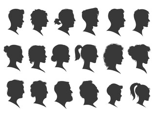 Head silhouette. Profile portraits, silhouettes of people of different ages   vector illustration set