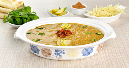 Haleem, Delicious Pakistani and Indian Famous Food, Made with meat, lentils, wheat and oat.