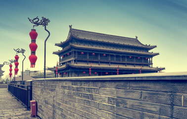 Ancient tower on city wall in Xi'an - China