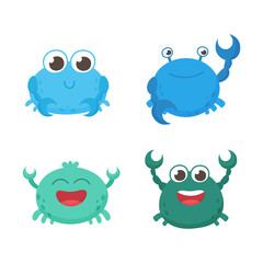 Isolated funny vector sea crabs. Set of freshwater aquarium cartoon crabs for print, children development. Arthropod, graphic, decorative, colored, animals. Vector illustration
