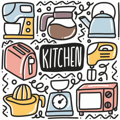 hand drawn kitchen equipment doodle set
