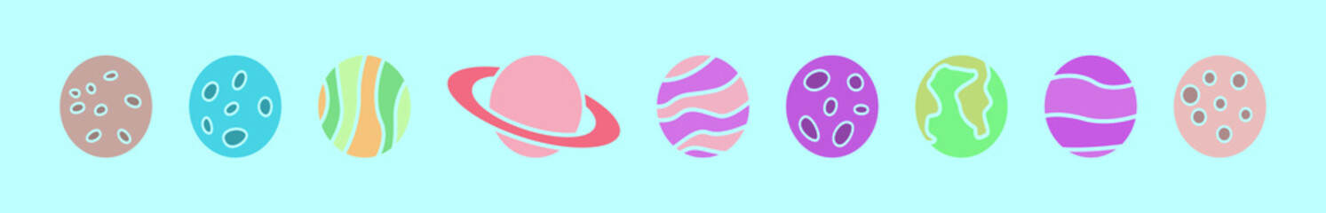 set of planet cartoon icon design template with various models. vector illustration isolated on blue background