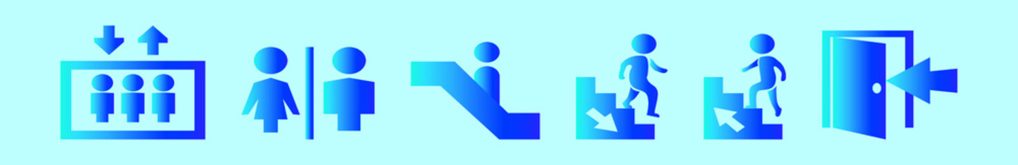 set of public cartoon icon design template with various models. vector illustration isolated on blue background