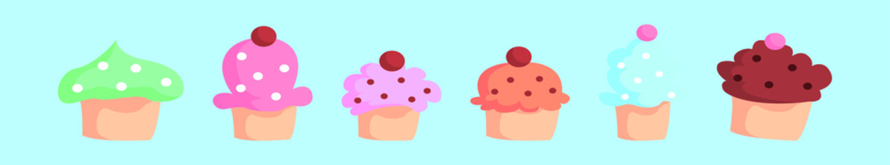 set of cupcake cartoon icon design template with various models. vector illustration isolated on blue background