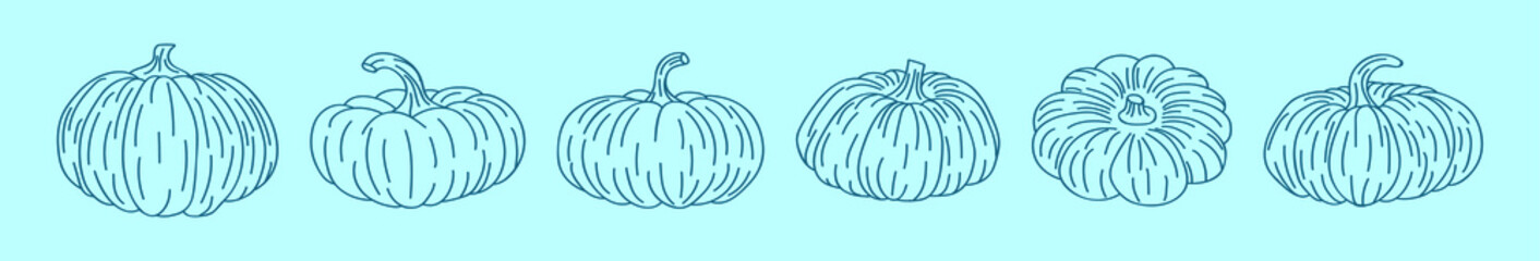 set of pumpkin cartoon icon design template with various models. vector illustration isolated on blue background