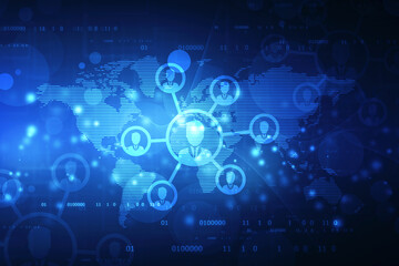 Concept of business network interface on World map Technology background, global business Network, internet communication