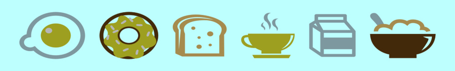 set of breakfast menu cartoon icon design template with various models. vector illustration isolated on blue background