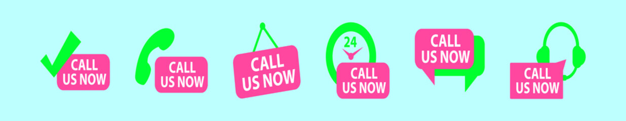 set of call us now cartoon icon design template with various models. vector illustration isolated on blue background