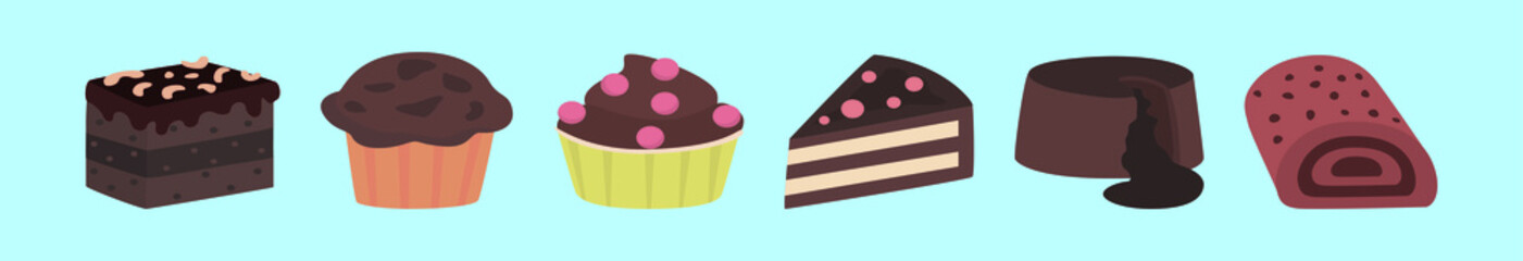 set of chocolate cake cartoon icon design template with various models. vector illustration isolated on blue background