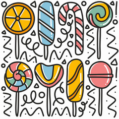 hand drawn candy doodle set