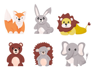 Set of cute zoo animals. Vector illustrations, isolated on white background