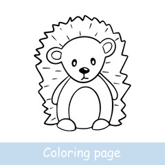 Cute cartoon hedgehog coloring page. Learn to draw animals. Vector line art, hand drawing. Coloring book for children. Print for a t-shirt, label or sticker