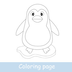 Cute cartoon penguin coloring page. Learn to draw animals. Vector line art, hand drawing. Coloring book for kids. Print for a t-shirt, label or sticker