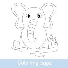 Cute cartoon elephant coloring page. Learn to draw animals. Vector line art, hand drawing. Coloring book for kids. Print for a t-shirt, label or sticker