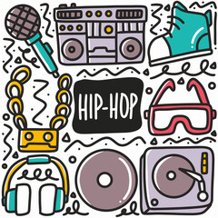 hand drawn hip hop music doodle set