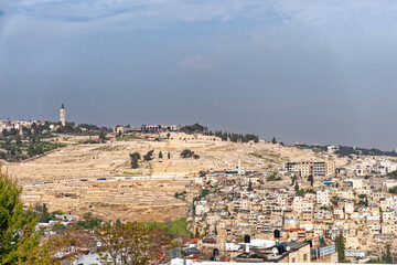 Fototapeta na wymiar View Of Jerusalem And The Dome Of The Rock On The Temple Mount From The Mount Of Olives, Israel