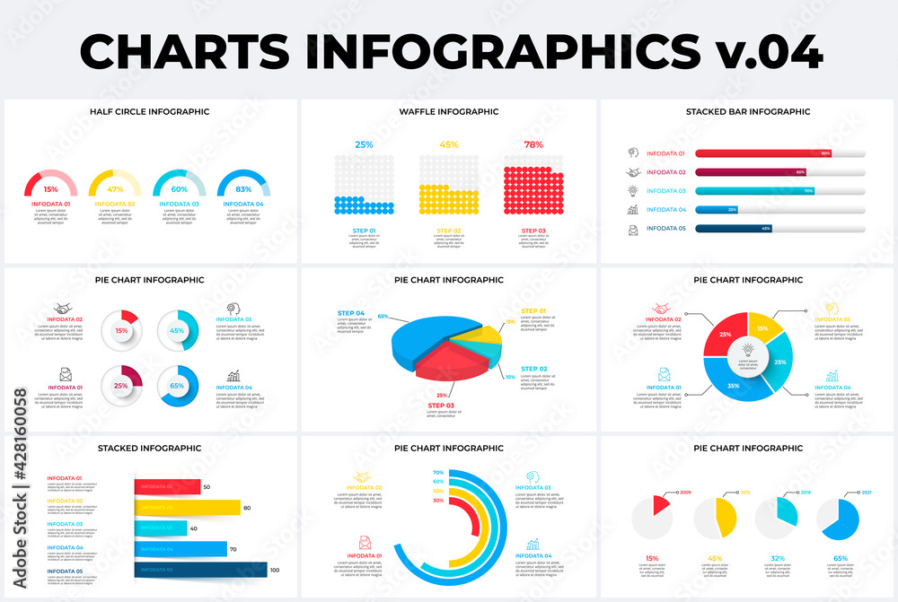 Aufkleber set with various charts infographic design templates. modern flat vector illustration for presentati