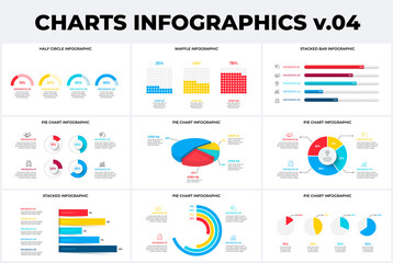 Set with various charts infographic design templates. Modern flat vector illustration for presentation. Annual report