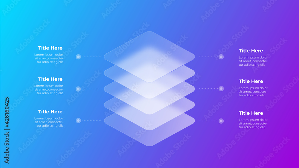 Poster Glassmorphism infographics concept with 3d geometric shapes. Frosted glass effect. Illustration on blurred gradient vector background