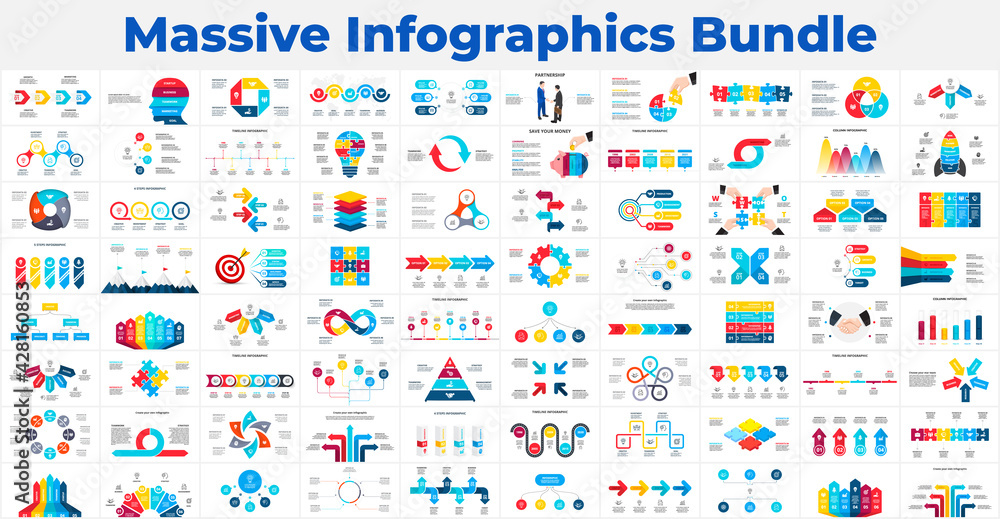 Poster massive infographics template bundle. various elements for your presentation