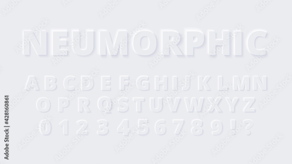 Fototapete neumorphic alphabet font. light letters and numbers. stock vector typescript for your typography des