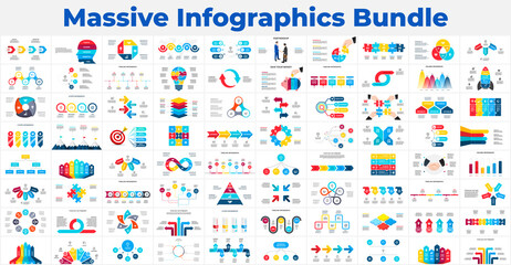 Fototapeta na wymiar Massive Infographics Template Bundle. Various elements for your presentation