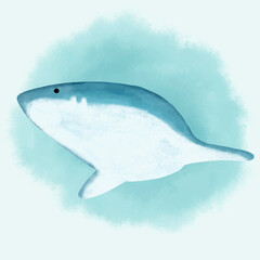 Digital paint watercolor background cute animal with Shark blue color.
