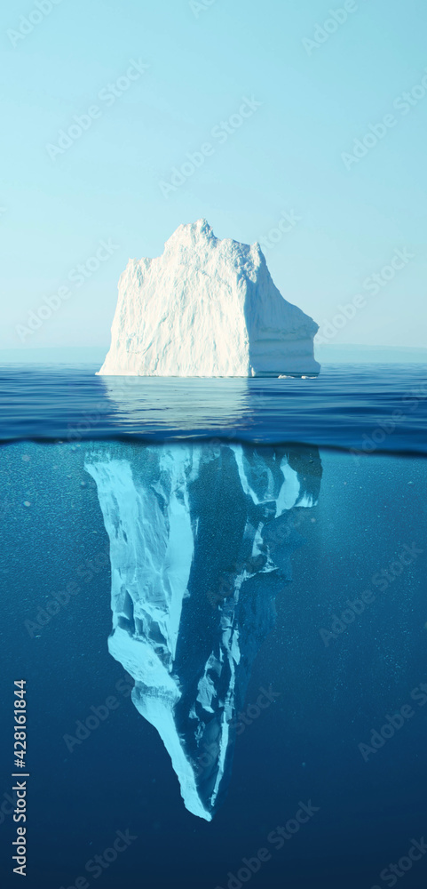 Wall mural iceberg - hidden danger and global warming concept. iceberg floating in the ocean with visible under