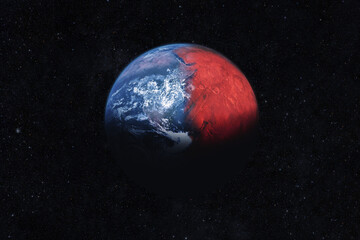 From Planet Earth to the red planet Mars, concept. Planet transformation and climate change in the...