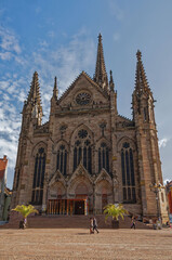 Fototapeta na wymiar Front View Of Temple St Étienne (Stephanskirche), Mulhouse, Alsace, France