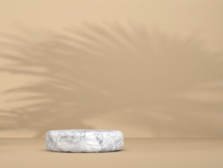 abstract marble template as presentation stage with leaf shadow in front of background - 3D Illustration