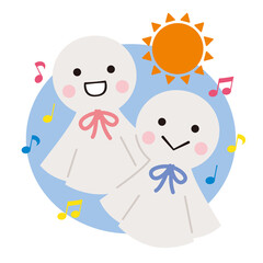 てるてるぼうずと太陽の梅雨の季節のイラスト