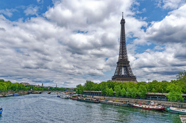 River Seine And Eiffel Tower, Paris, Ile De France, France