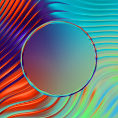 Abstract framed background. Colorful vibrant wavy design wallpaper. Creative graphic 2d illustration with centered frame. Trendy fluid cover with dynamic shapes flow.