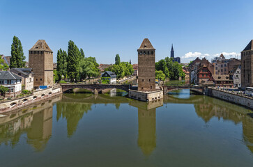 Obraz na płótnie Canvas Ponts Couvert, Medieval Bridge And Towers In La Petite France (Little France), Strasbourg, Alsace