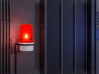 Red siren light warning activation on industrial loft style wall background 3d render - obrazy, fototapety, plakaty