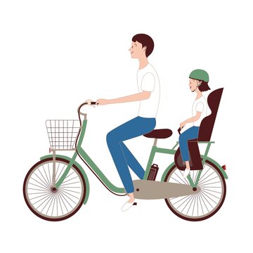 電動アシスト自転車　二人乗り　お父さんと子供
