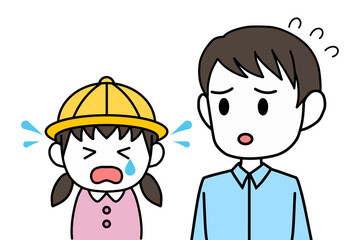 泣く園児　女の子　父親