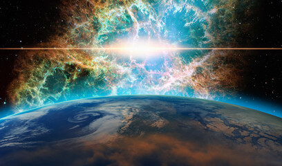 Supernova explosion in the center of galaxy "Elements of this image furnished by NASA "