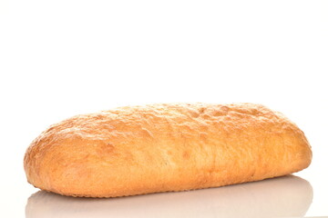 Fresh fragrant ciabatta, close-up, isolated on white.
