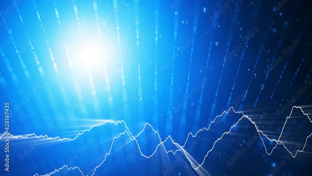 Poster business info graphics background with stocklines and binary numbers. shining light with copy space.